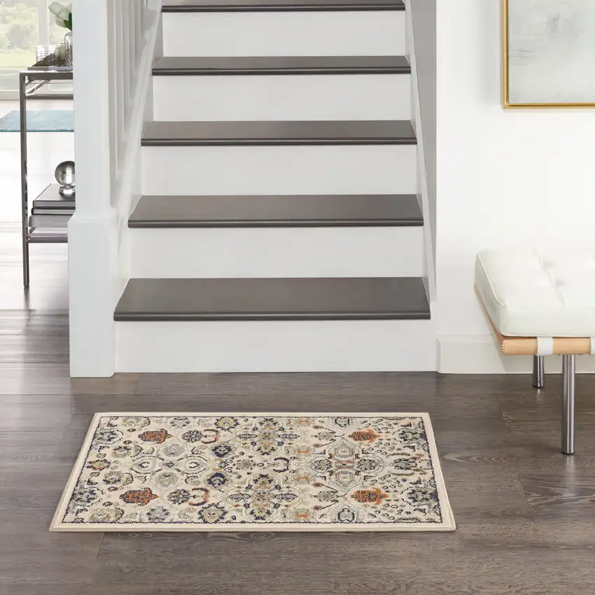 Beige Floral Power Loom Area Rug Photo 5