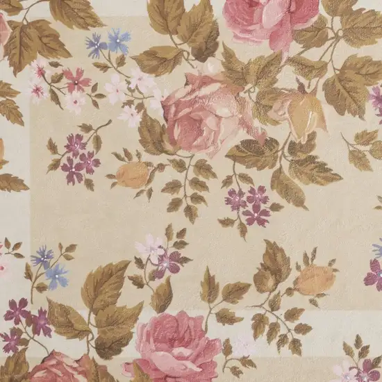 Beige Floral Power Loom Non Skid Area Rug Photo 3