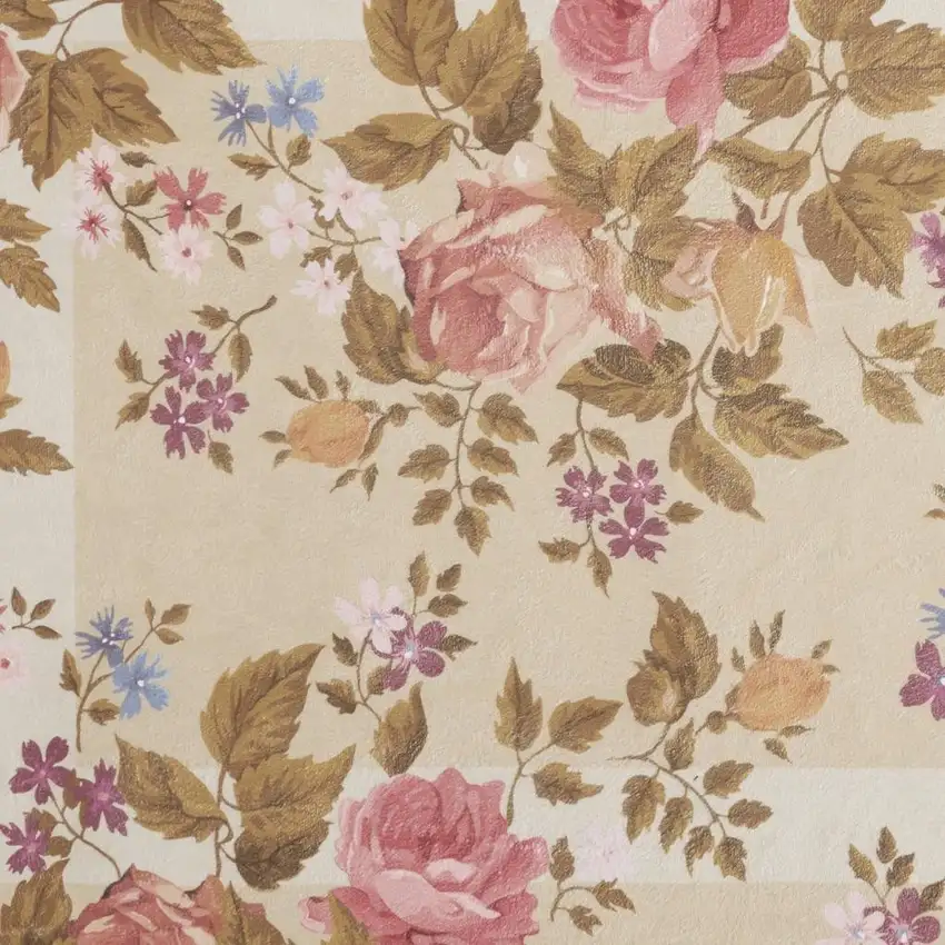 Beige Floral Power Loom Non Skid Area Rug Photo 3