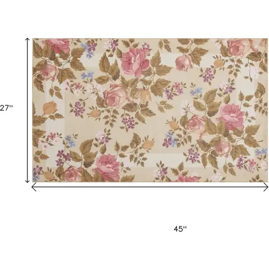 Beige Floral Power Loom Non Skid Area Rug Photo 8