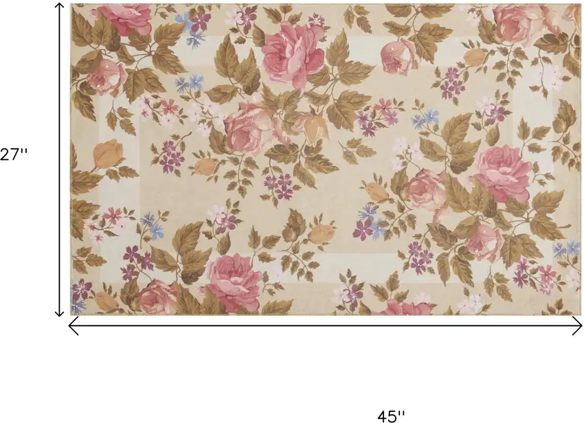 Beige Floral Power Loom Non Skid Area Rug Photo 8