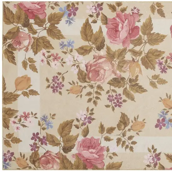 Beige Floral Power Loom Non Skid Area Rug Photo 4