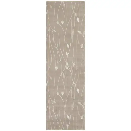 8' Beige And Ivory Floral Runner Rug Photo 8