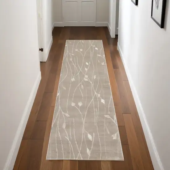 Beige Floral Power Loom Runner Rug Photo 1