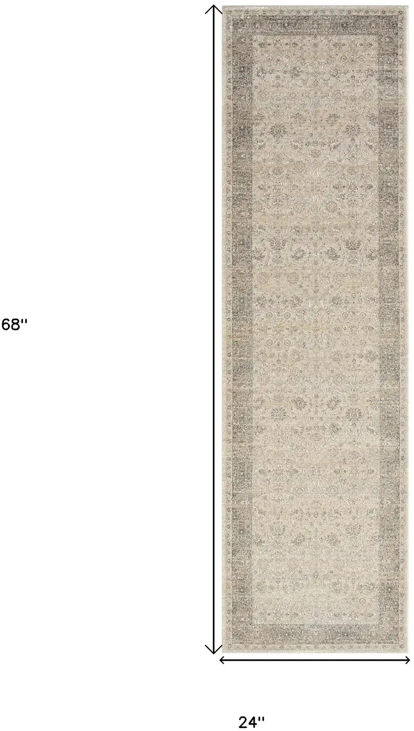Beige Floral Runner Rug Photo 9