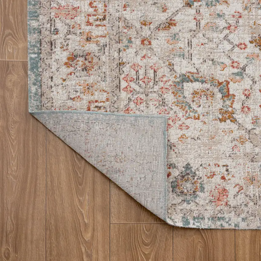 Beige Floral Stain Resistant Indoor Outdoor Area Rug Photo 4