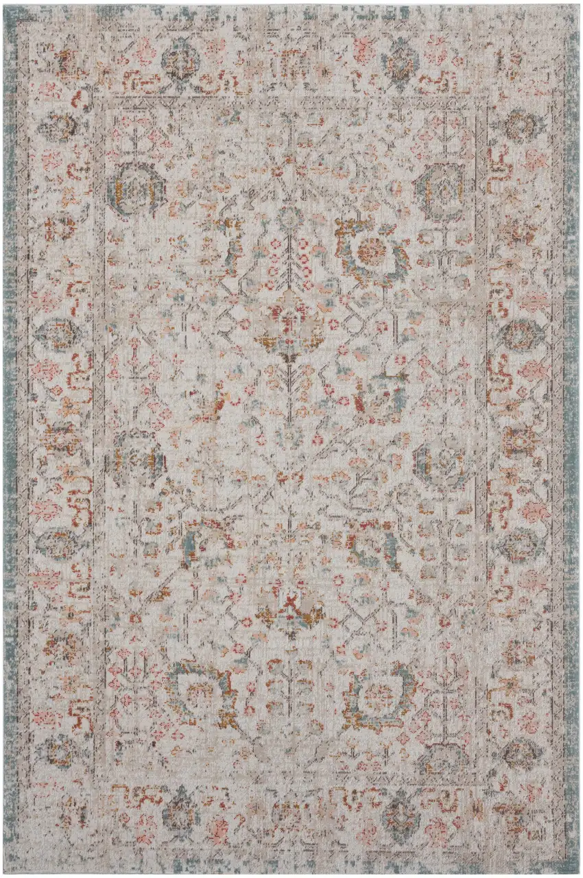 Beige Floral Stain Resistant Indoor Outdoor Area Rug Photo 1