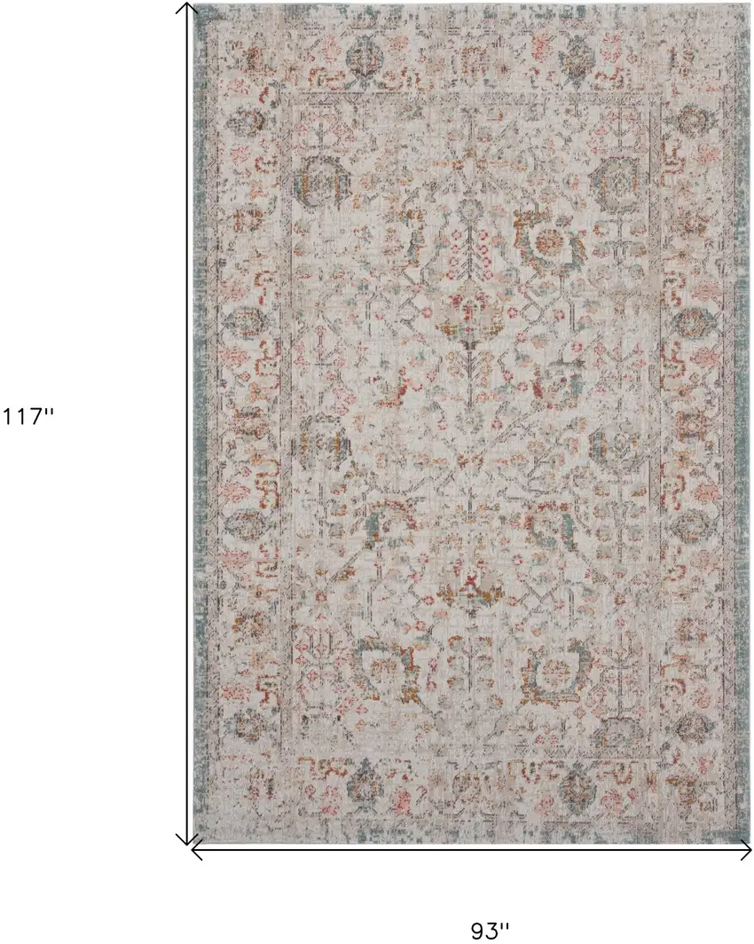 Beige Floral Stain Resistant Indoor Outdoor Area Rug Photo 8