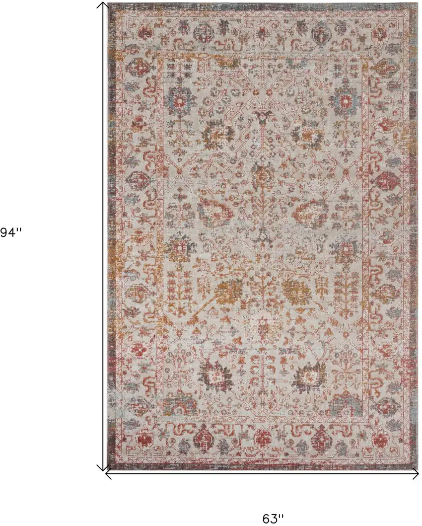 Beige Floral Stain Resistant Indoor Outdoor Area Rug Photo 8