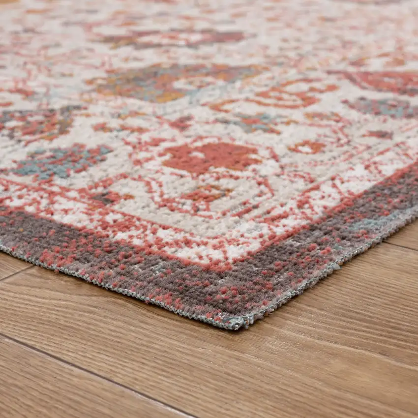 Beige Floral Stain Resistant Indoor Outdoor Area Rug Photo 6