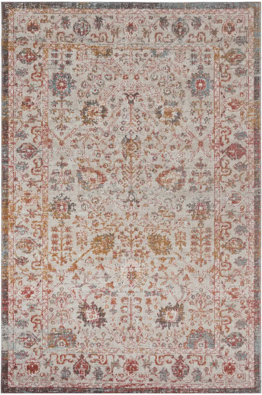 Beige Floral Stain Resistant Indoor Outdoor Area Rug Photo 1