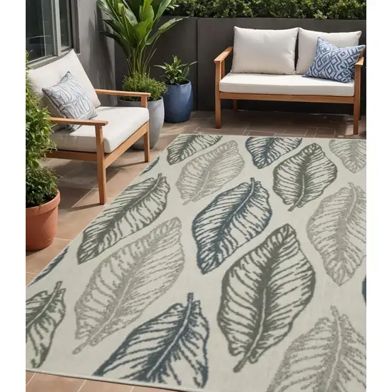 Beige Floral Stain Resistant Indoor Outdoor Area Rug Photo 1