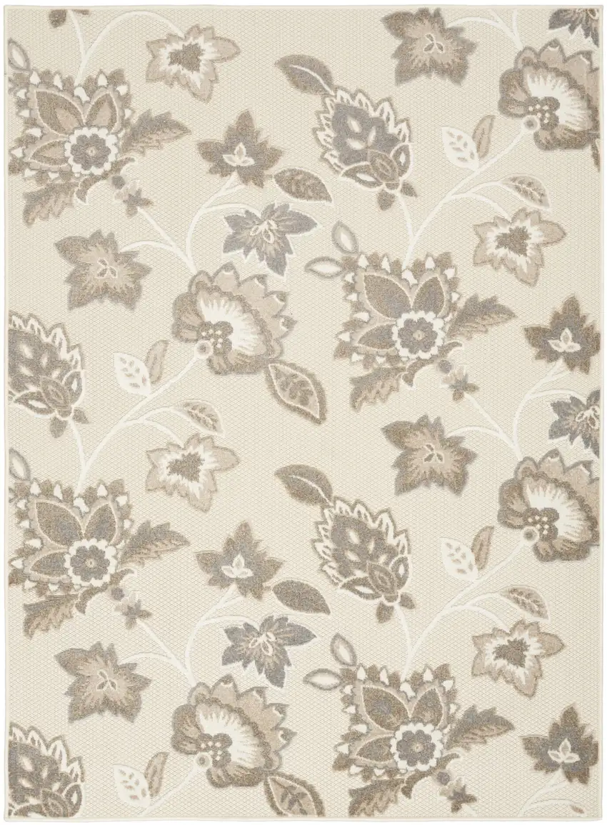 Beige Floral Stain Resistant Non Skid Area Rug Photo 3