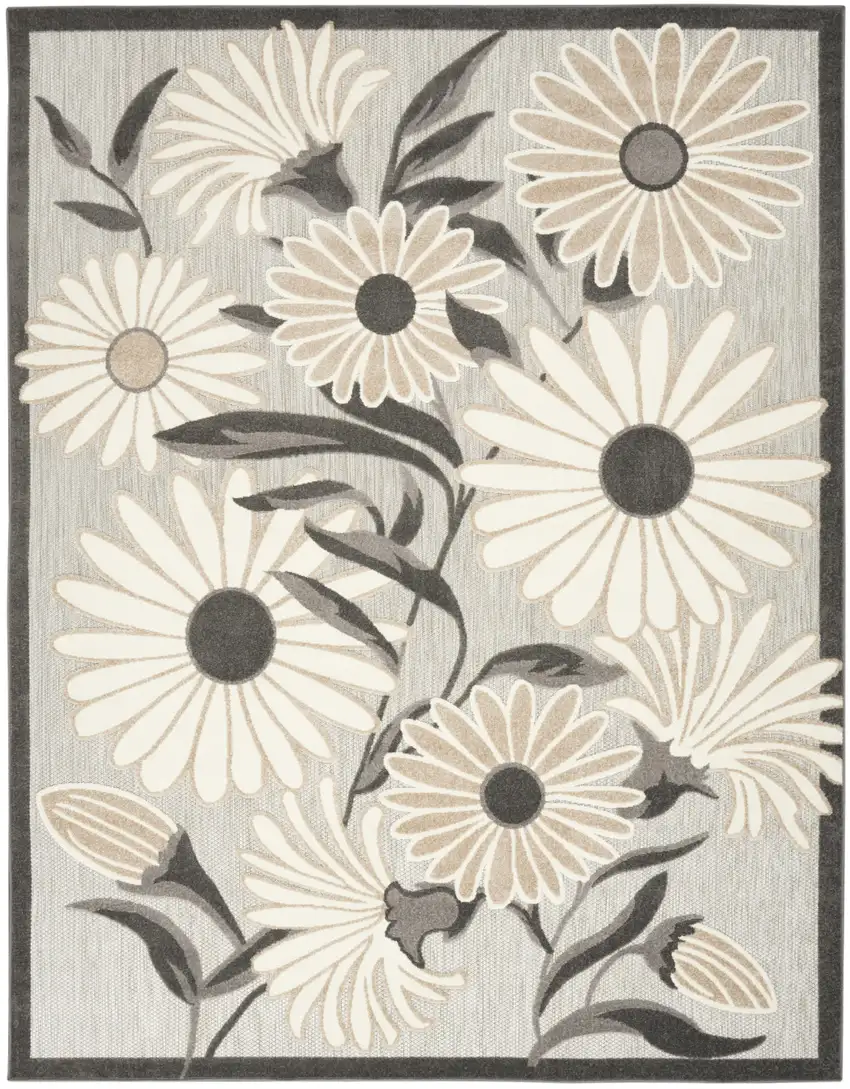 Beige Floral Stain Resistant Non Skid Area Rug Photo 1