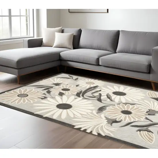 Beige Floral Stain Resistant Non Skid Area Rug Photo 2