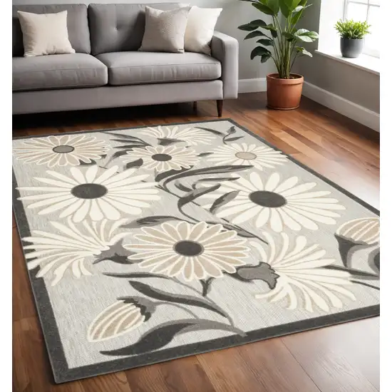 Beige Floral Stain Resistant Non Skid Area Rug Photo 2