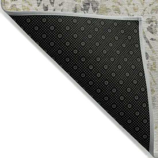 Beige Floral Washable Indoor Outdoor Area Rug Photo 4