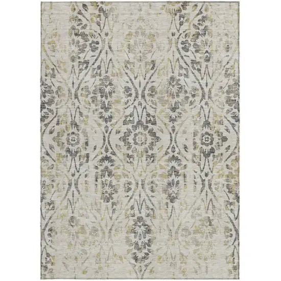 Beige Floral Washable Indoor Outdoor Area Rug Photo 7
