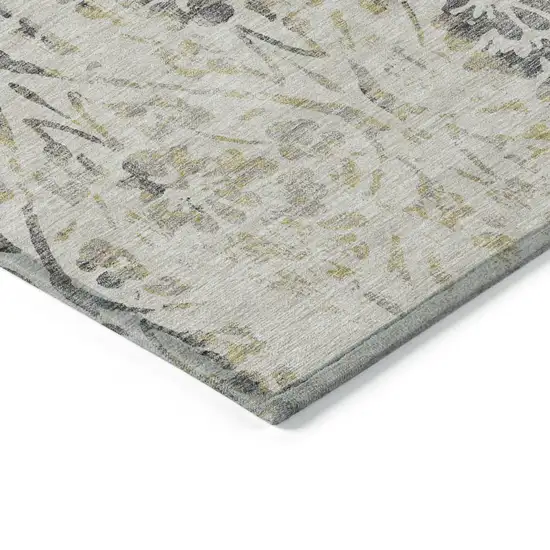 Beige Floral Washable Indoor Outdoor Area Rug Photo 5