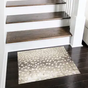 Photo of Beige Gazelle Print Shag Handmade Non Skid Area Rug