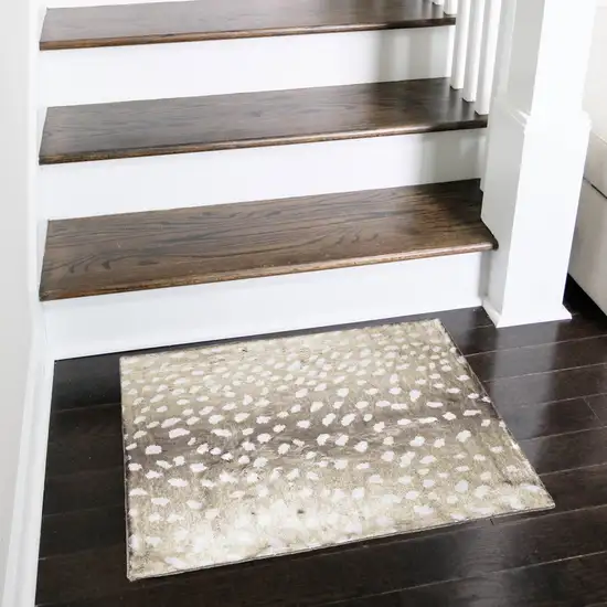 Beige Gazelle Print Shag Handmade Non Skid Area Rug Photo 1