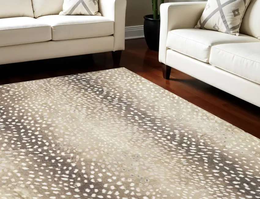 Beige Gazelle Print Shag Handmade Non Skid Area Rug Photo 1