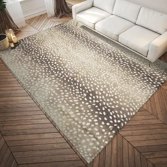 Beige Gazelle Print Shag Handmade Non Skid Area Rug Photo 1