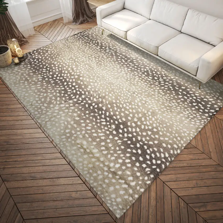 Beige Gazelle Print Shag Handmade Non Skid Area Rug Photo 1