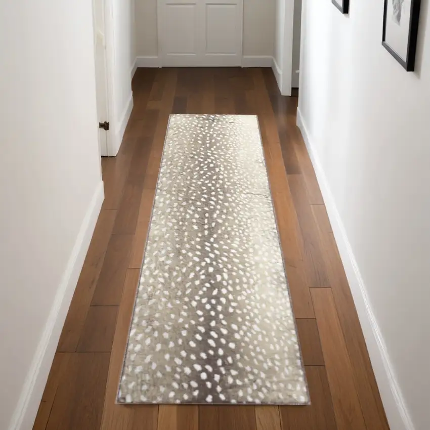 2' X 8' Beige Gazelle Print Shag Handmade Non Skid Runner Rug Photo 1