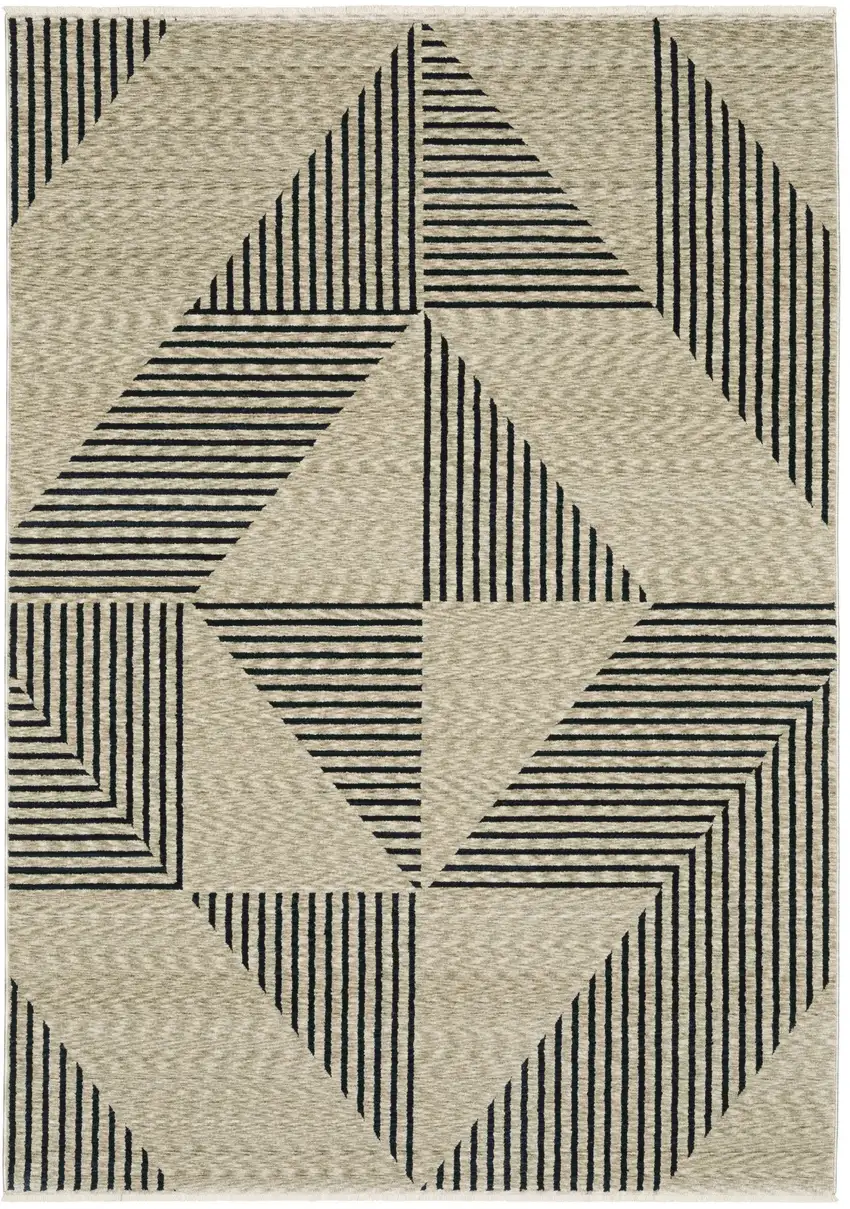 Beige Geometric Area Rug With Fringe Photo 2
