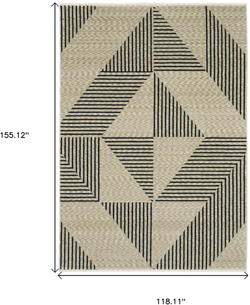 Beige Geometric Area Rug With Fringe Photo 3