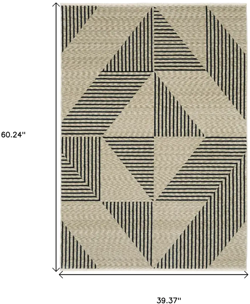 Beige Geometric Area Rug With Fringe Photo 3