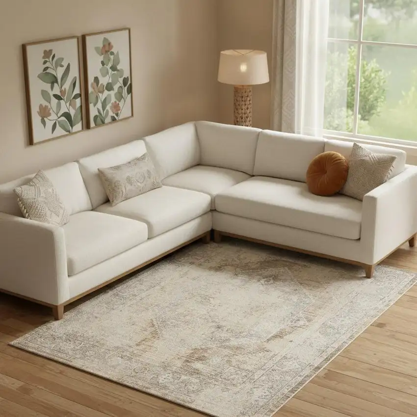 Beige Geometric Area Rug Photo 1