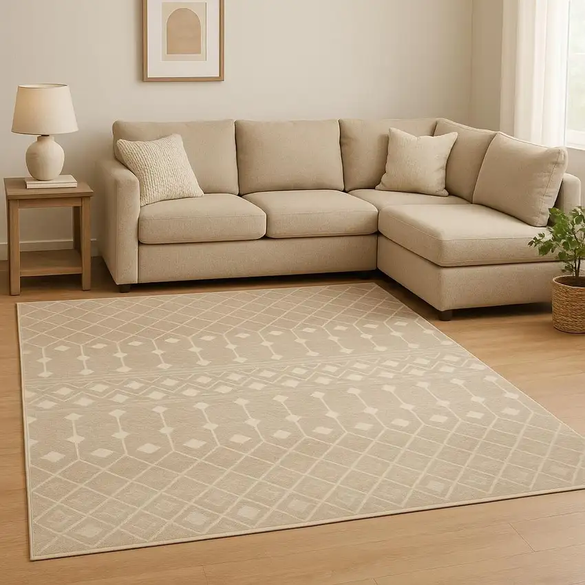 Beige Geometric Area Rug Photo 1
