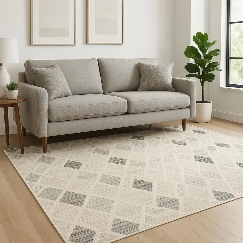Beige Geometric Area Rug Photo 1