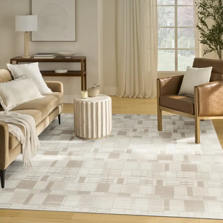 Beige Geometric Area Rug Photo 7