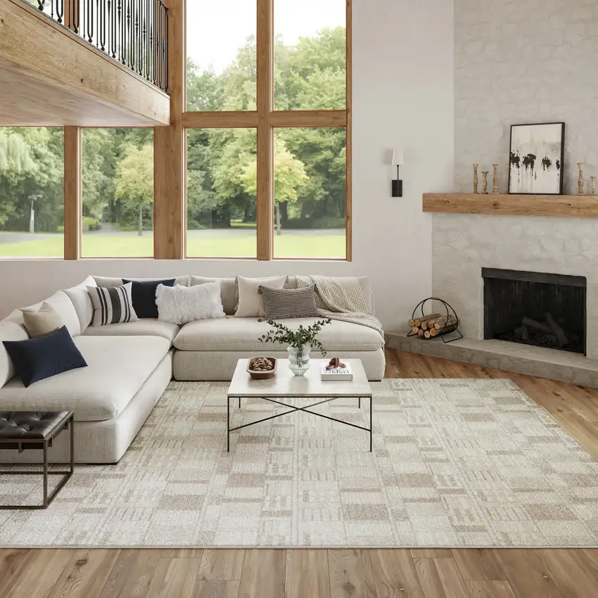 Beige Geometric Area Rug Photo 5