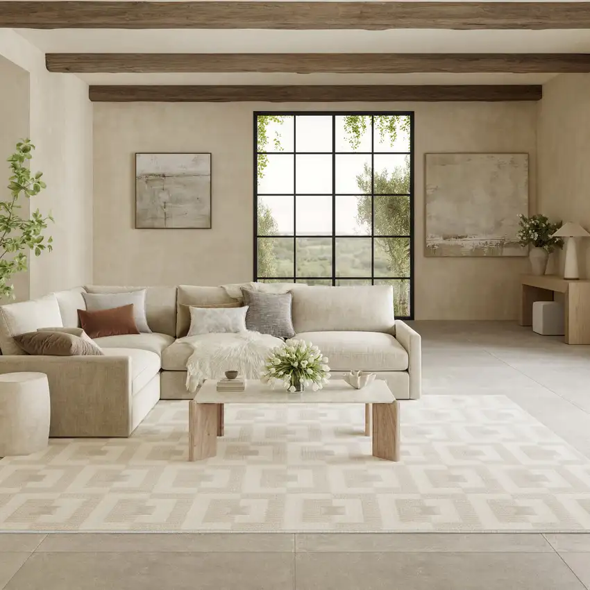 Beige Geometric Area Rug Photo 5