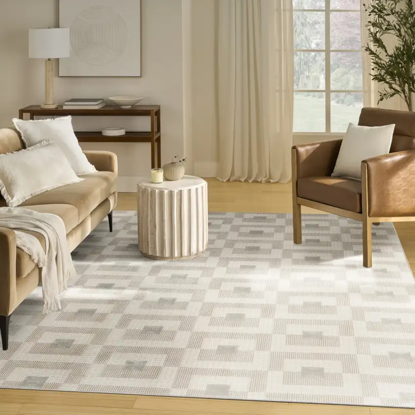 Beige Geometric Area Rug Photo 7