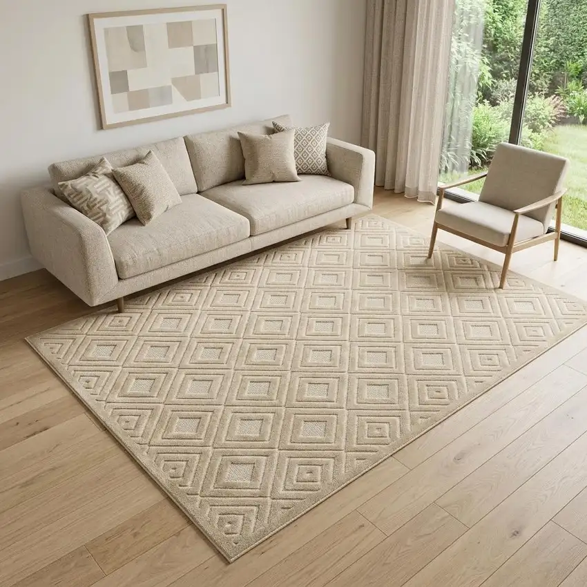 5' X 7' Beige Geometric Area Rug Photo 2