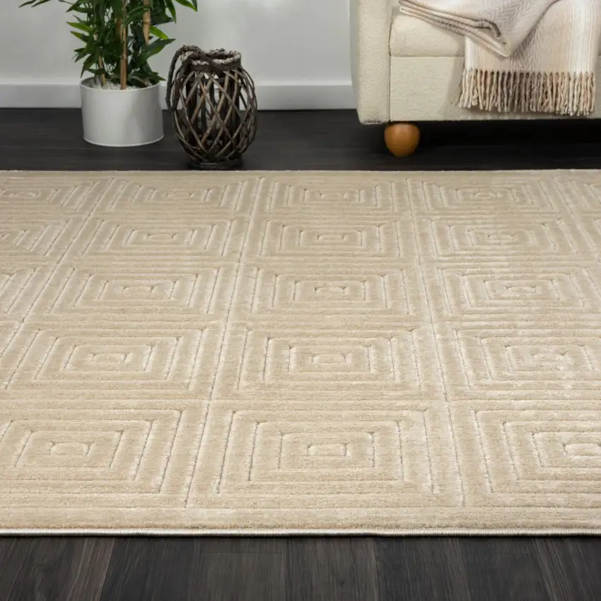 Beige Geometric Area Rug Photo 6