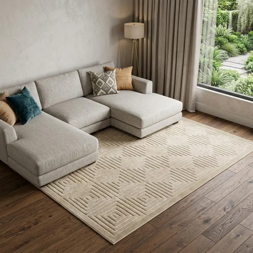 Beige Geometric Area Rug Photo 1