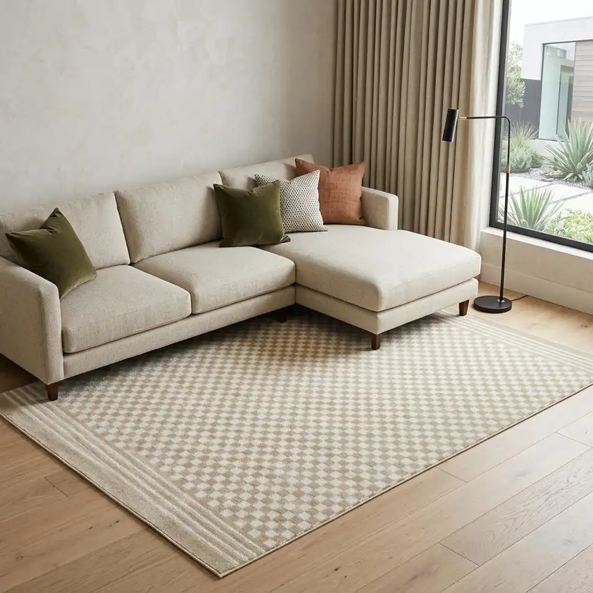 Beige Geometric Area Rug Photo 1