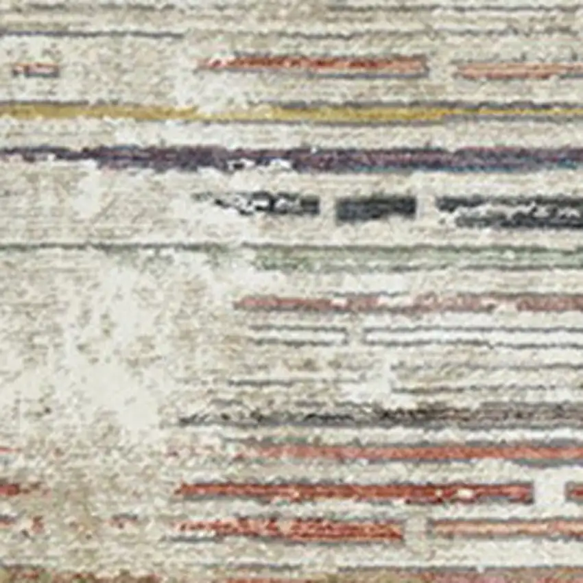 Beige Geometric Distressed Area Rug With Fringe Photo 4