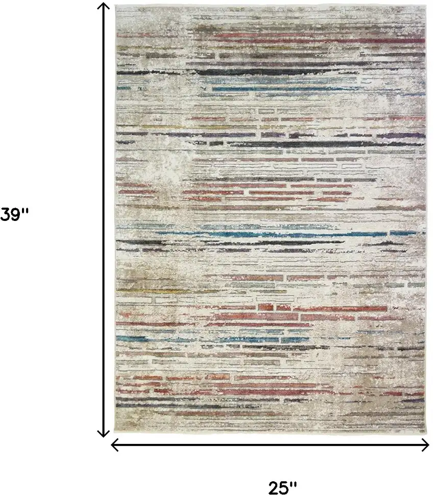 Beige Geometric Distressed Area Rug With Fringe Photo 5