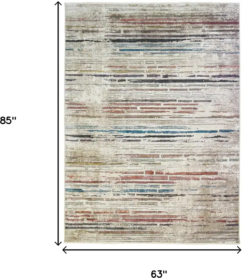 Beige Geometric Distressed Area Rug With Fringe Photo 5