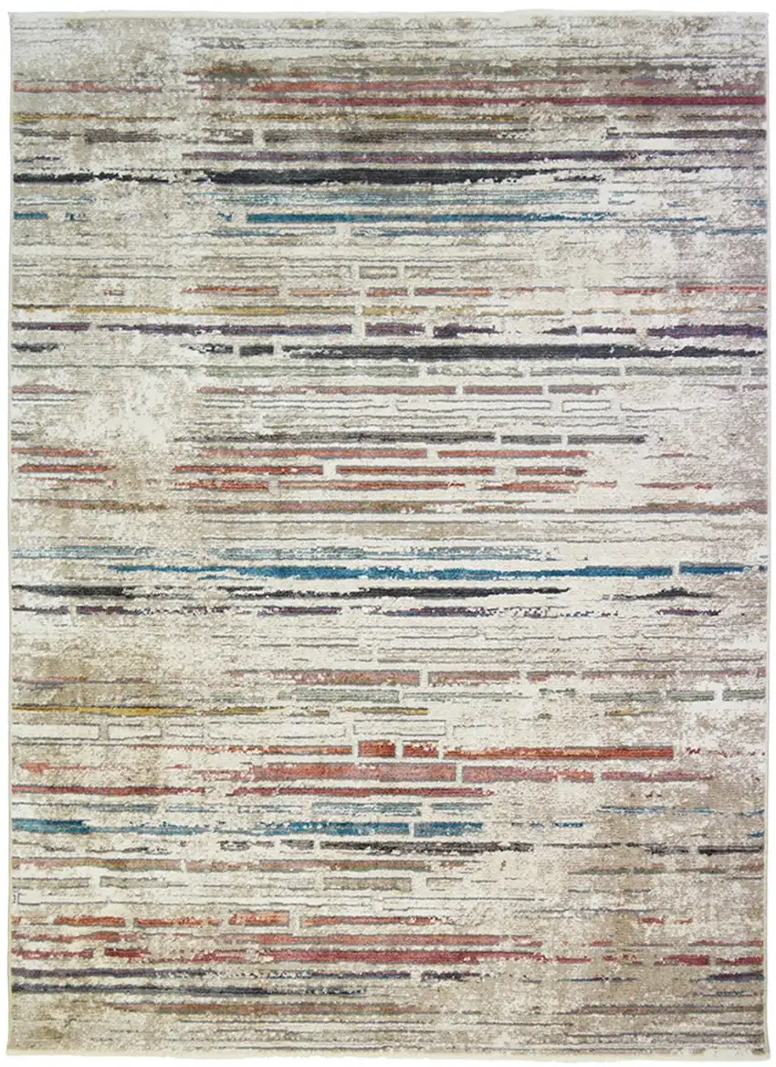 Beige Geometric Distressed Area Rug With Fringe Photo 2