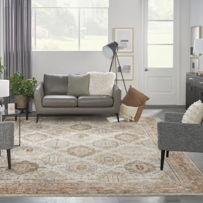 Beige Geometric Distressed Area Rug Photo 5