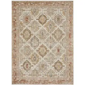 Photo of Beige Geometric Distressed Area Rug