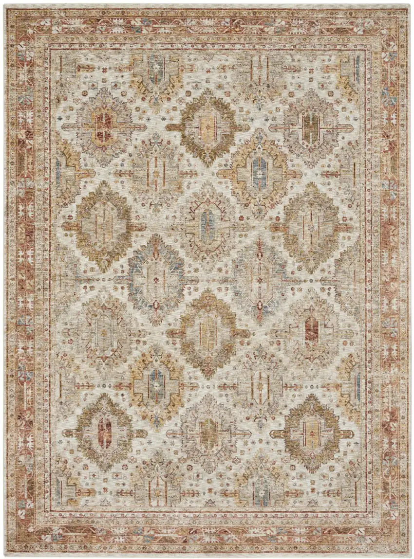 Beige Geometric Distressed Area Rug Photo 2